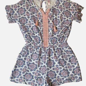 Justice Girls Romper - size 18 Plus -  Short Sleeve Casual Floral Blue Pink